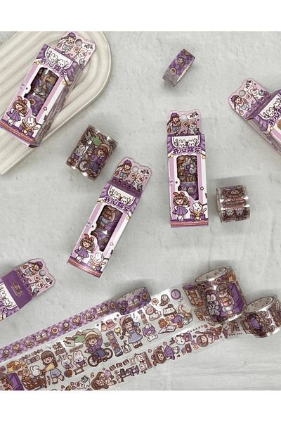 Kağıt Gemi Dükkan Cute Girl and Rabbit Purple 3-Piece Washi Tape Set / Washi Tape / Bullet Journal / Scrapbook