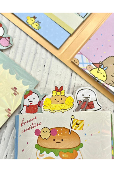 Kağıt Gemi Dükkan Sevimli Sumikko Hamburger Temalı İndeks Sticker/İndex/Postit/Post-it/Kitap Ayracı/Not Kağıdı