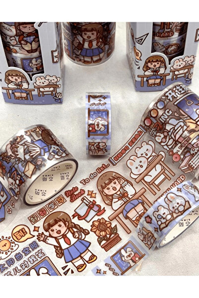 Kağıt Gemi Dükkan Set de 3 benzi Washi cu fată drăguță și iepure albastru (3*2m)/Washi Tape/Bandă de mascare/Bandă cu model