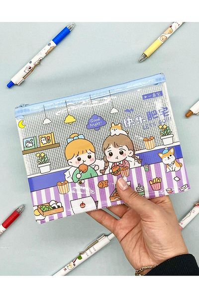 Kağıt Gemi Dükkan Cute Transparent and Zippered Blue A5 File Folder/Collector/Pencil Case/Zipper Bag