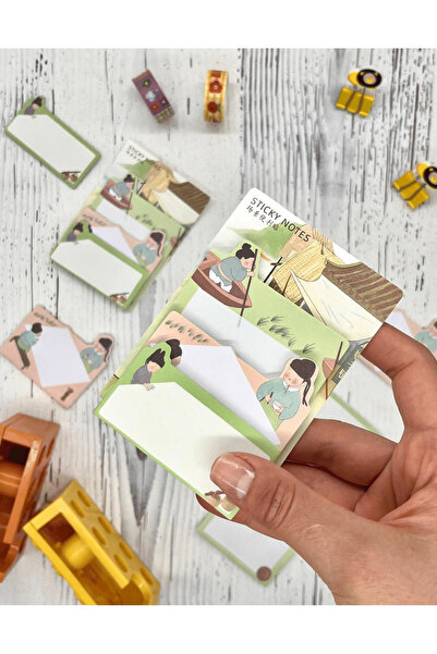 Kağıt Gemi Dükkan 3 Parça Farklı Boyutlarda Yeşil Sticky Note Set / Post-it /...