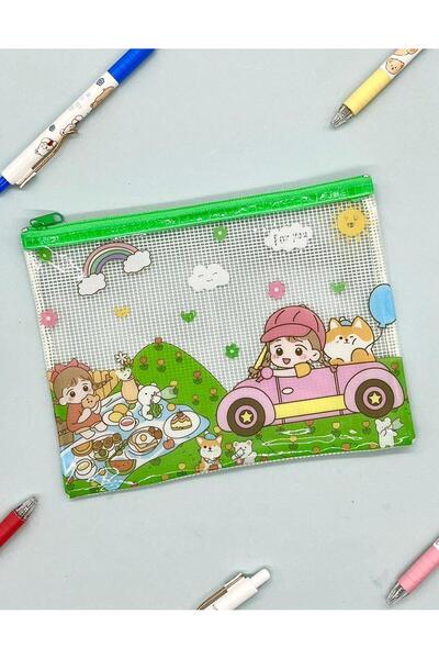 Kağıt Gemi Dükkan Cute Transparent and Zippered Green A5 File Folder/Collector/Pencil Case/Zipper Bag