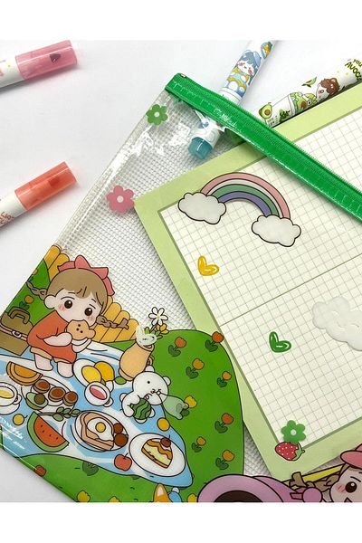 Kağıt Gemi Dükkan Cute Transparent and Zippered Green A4 File Folder/Collector/Pencil Case/Zipper Bag