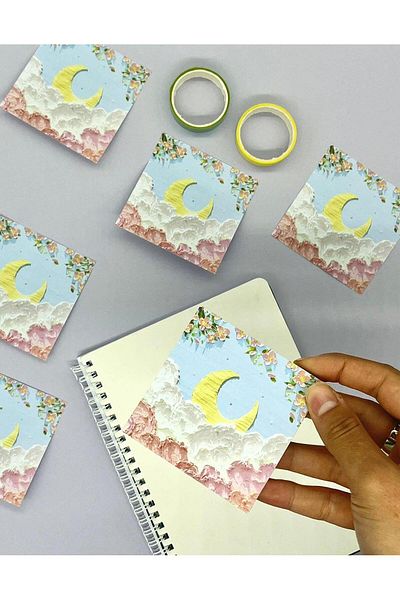 Kağıt Gemi Dükkan Nature Themed Crescent Post-it - Oil Painting