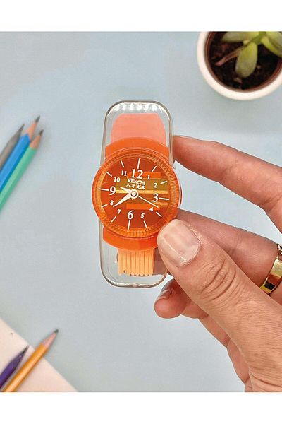 Kağıt Gemi Dükkan Orange Clock Look Pencil Sharpener Eraser Brush 3 in 1