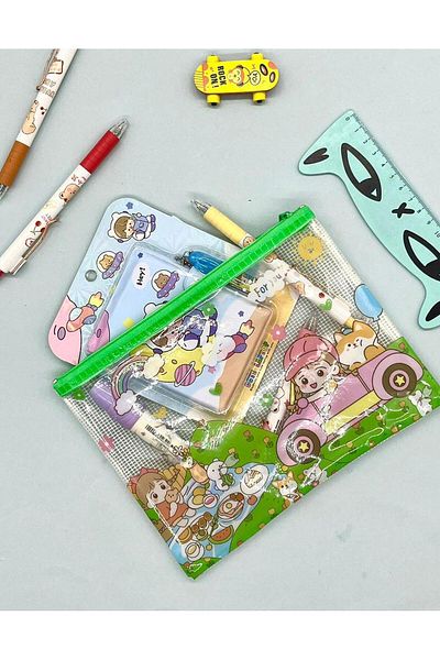 Kağıt Gemi Dükkan Cute Transparent and Zippered Green A5 File Folder/Collector/Pencil Case/Zipper Bag