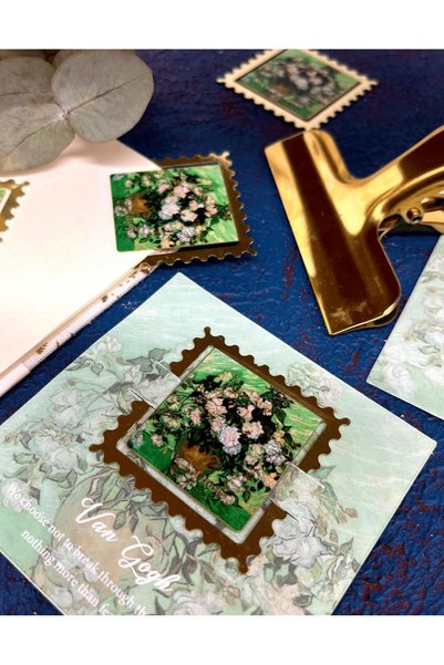 Kağıt Gemi Dükkan Van Gogh a Vase with Roses Painting Patterned Metal Bookmark / Paper Clip / Bookmark
