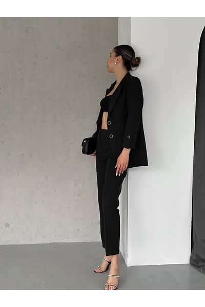 diaves Black Blazer Jacket and Carrot Cut Trousers - Atlas Woven Suit