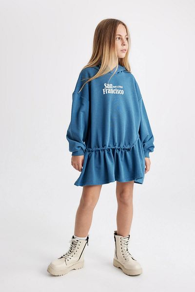 DeFacto Girl's Sweat Dress Hooded and Printed - B2585a823au