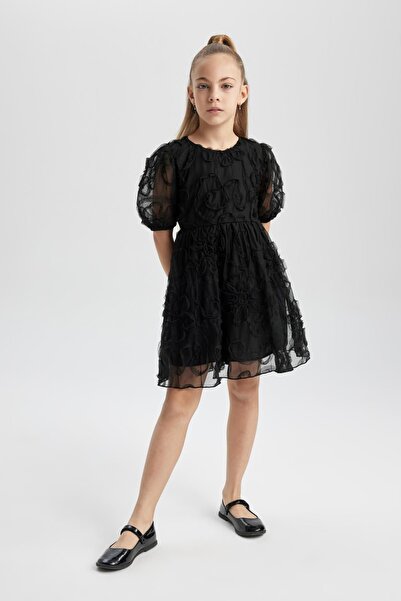 DeFacto Dívčí tylové šaty s krátkým rukávem B4274a823wn