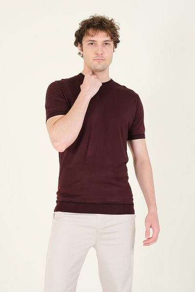 Giyim Dünyası Tricou pentru bărbați Plum - Gâtul Crew, Piping și Mercerized