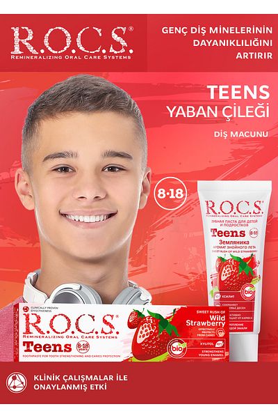 R.O.C.S. معجون أسنان روكس للأطفال من سن 8 إلى 18 سنة بطعم الفراولة البرية - 74 جم