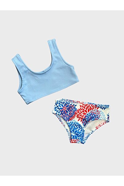 ALİŞ KİDS Σετ μπικίνι με μπλε φύλλα - 3 τεμαχίων με παρεο