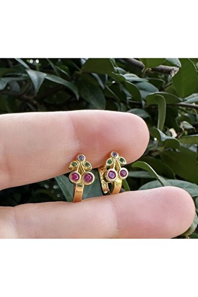 Kids fashion in Love KİRAZ TAŞLI ALTIN KAPLAMA 925 ayar GÜMÜŞ KÜPE