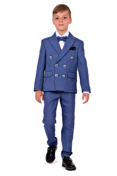 Merdia Costum jachetă cu croială italiană pentru băiat - jachetă, cămașă, pantaloni, papion cu batista