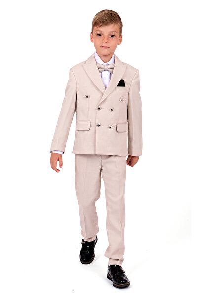 Merdia Italian Cut Jacket Suit for Boy - Handkerchief Detailed Jacket, Shirt, Pants, Bow Tie