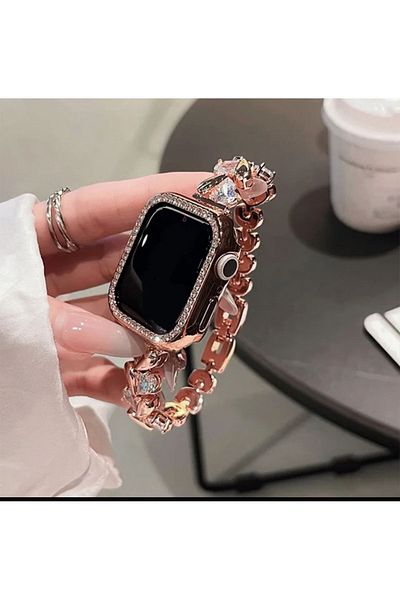 Bushco Store سوار فولاذي مرصع بأحجار الراين متوافق مع ساعة Apple مقاس 38-40-41 ملم