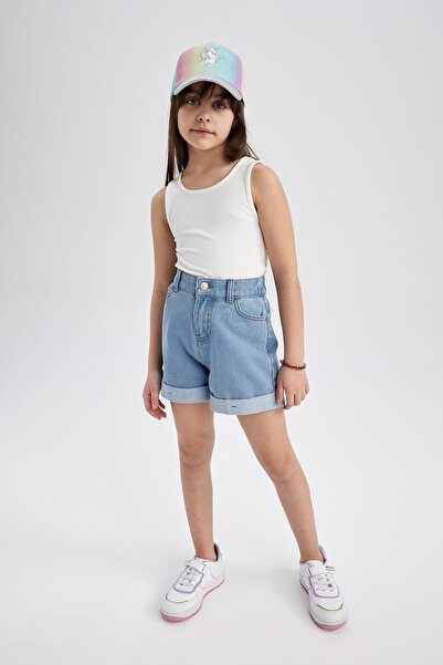 DeFacto Girl's Mom Fit Fold Leg Detailed Jean Shorts W5745a623sm
