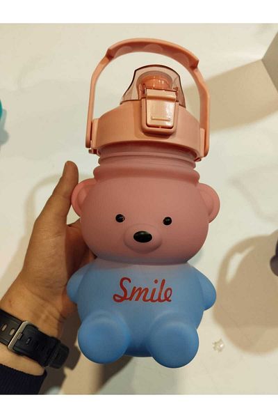 BTL STORE 1000ml Children's Water Bottle with Teddy Bear Water Bottle Bpa Free School Water Bottle with Carrying Strap Drip-Free