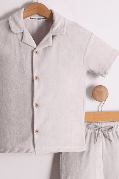 Pollito Μπλουζάκι Boy's Ashap Collar Terry Stone Color T-shirt - Σετ 2 τεμαχίων με σορτς