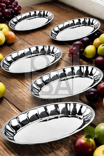 ÖzSa Home Set of 5 Stainless Steel Fruit and Salad Plates - Bright Boat Plate No: 1-2-3-4-5