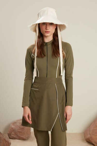 Manuka Spódnica do kostiumu kąpielowego w kolorze hidżabu, prążkowana, khaki