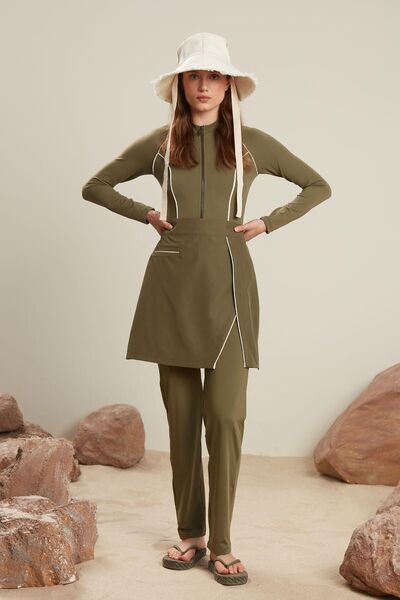 Manuka Spódnica do kostiumu kąpielowego w kolorze hidżabu, prążkowana, khaki