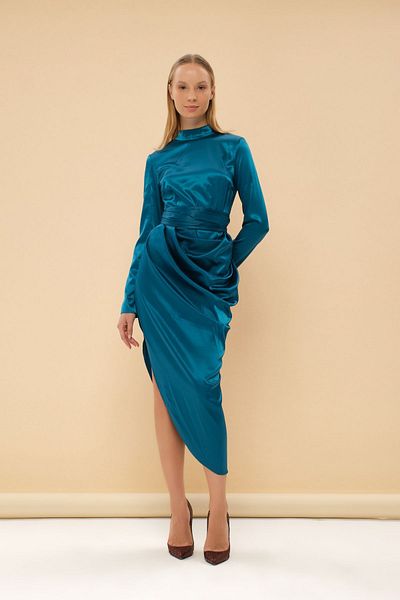 Eda Taşpınar Asymmetric Cut Satin Dress