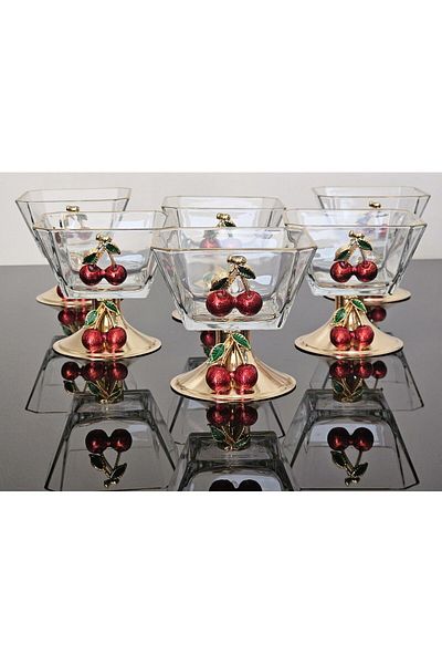 atabey home collection وعاء آيس كريم مغناطيسي ذو قاعدة ذهبية مكون من 6 قطع - وعاء وكوب تقديم