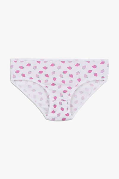 koza iç giyim Girl's Strawberry Patterned Cotton Athlete Briefs Set