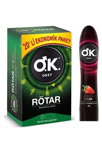 Okey Rötar 20'li + Okey Kayganlaştırıcı Jel Çilek 100 ml Set