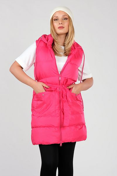 Giyim Dünyası Women's Hooded Bag Pocket Waist Belt Vest Fuchsia
