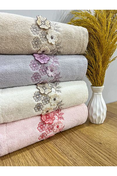 AYHANHOME 3D Floral Patterned 4-Piece Hand, Face and Towel Set - 50x90