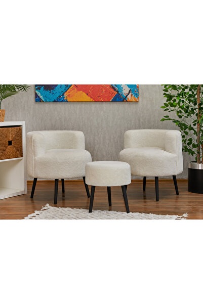 WEBPANYA Çay Seti Ikili Koltuk Berjer Ve Puf Takımı (salon, Balkon, Ofis) 3 Lü Takım Siyah Gürgen Ağaç Ayak