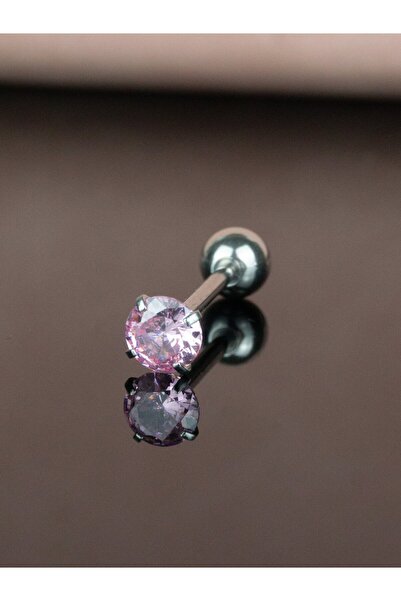 MORNEVA Pembe Kristal Taşlı Çelik Dil Tongue Piercingi