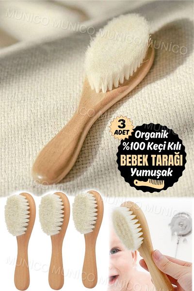 Munico 3Pcs Natural Wool Bristles - Practical and Effective Baby Hair Brush and Comb Set
