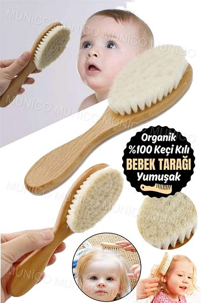 Munico Newborn Baby Hair Brush Natural Goat Hair Wooden Baby Hair Brush Comfortable Grooming with Soft Bristles