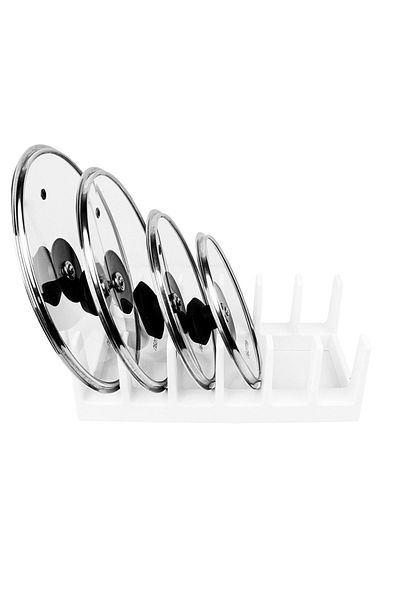 KuzenHome 4 Pieces Pot Lid Organizer White 6 Compartments - Pot Lid Plate Organizer