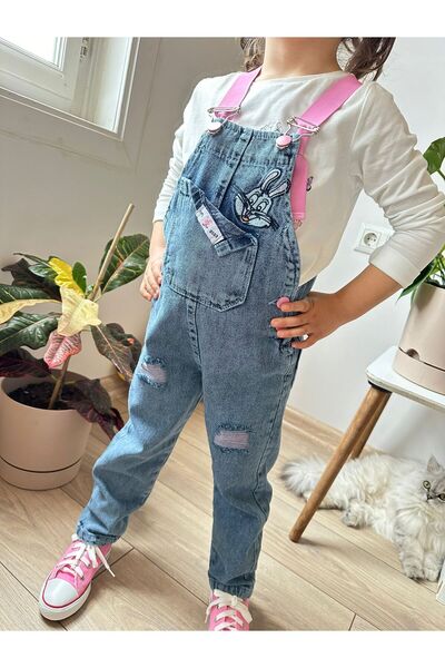 VOSVOSBABY Salopetă din denim cu detalii iepure roz