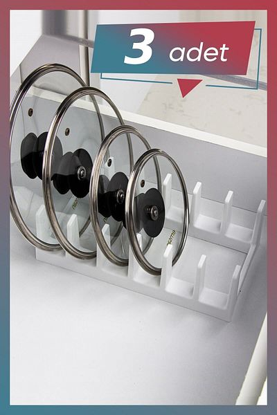 KuzenHome 3 Pieces Pot Lid Organizer White 6 Compartments - Pot Lid Plate Organizer
