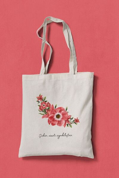 Bi Dünya Haber Şükür Nimeti Ziyadeler Çiçekli Floral Cloth Bag