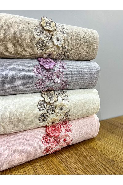 AYHANHOME 3D Floral Patterned 4-Piece Hand, Face and Towel Set - 50x90