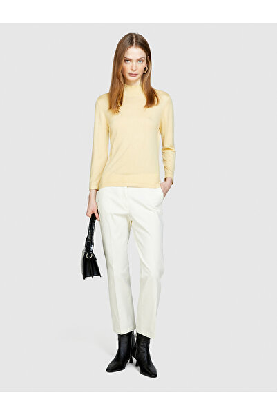 Sisley بنطلون كريمي قطني نسائي - حواف خلفية وجيوب