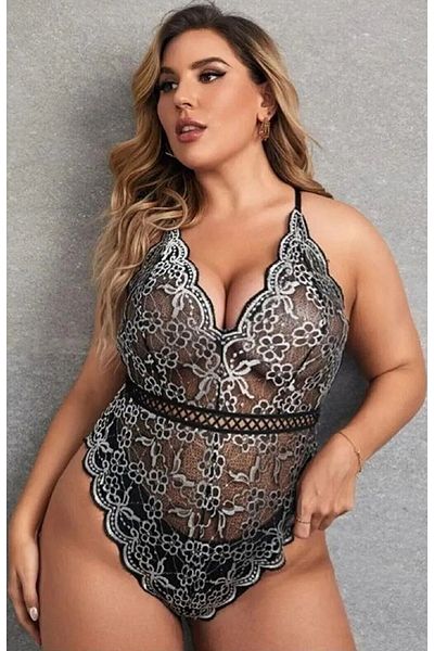 Qvien Secret Γυναικείο Γκρι Babydoll Fancy Εσώρουχα Σετ 3XL 4XL 5XL