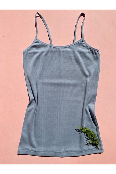 LEYNA BUTİK Women's 4 Pieces Corded, Cotton, Lycra, Ribbed Blouse with Rope Straps (Green-Pink-Blue-White)