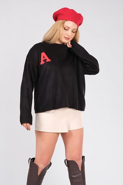 Giyim Dünyası Pulover oversize brodat cu literă pentru damă, negru