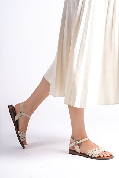 Deripabuc Genuine Leather Beige Women's Leather Sandals DP-0013