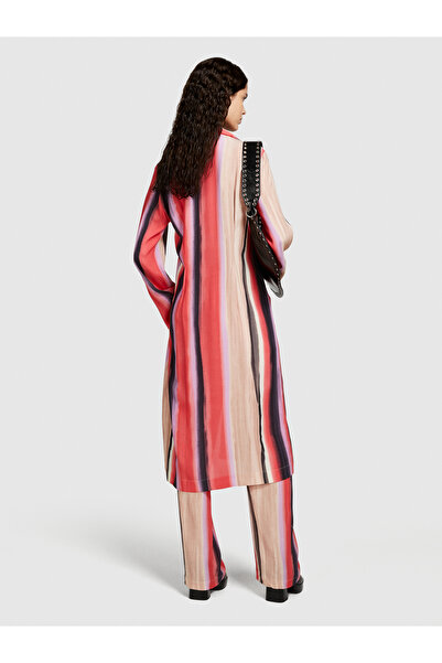 Sisley Salmon Mix Patterned Viscose Women's Trousers - Elastic Waist, 100% Viscose