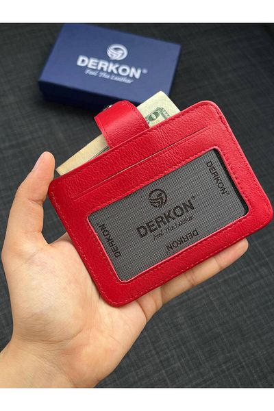 DERKON Genuine Leather Unisex Red Card Holder Wallet