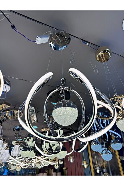 HİRALUCE Elvan 3 Renk Krom ( Sarı Beyaz Ve Gün Işığı ) Luxury Led Kristal Taşlı Avize Concept